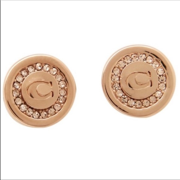 COACH NWT Rose Gold Pave Pendant Stud Earrings - Picture 4 of 6